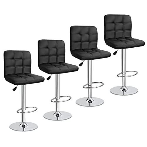 Modern PU Leather Swivel Bar Stools for Kitchen (4 Pack, Black)