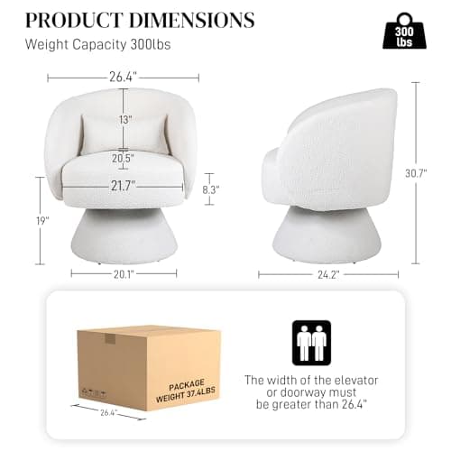 White Teddy Bear Boucle Sherpa Swivel Armchair, 360 Degree Spin for Living Room & Bedroom