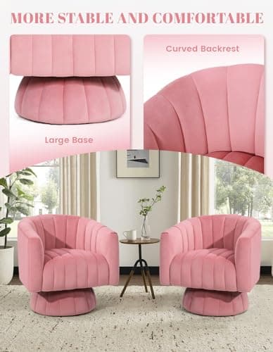 Kromax Mid Century Pink Tufted Velvet Swivel Accent Chair