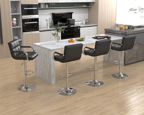 Set of 4 Modern PU Leather Bar Stools for Kitchen/Island, Black