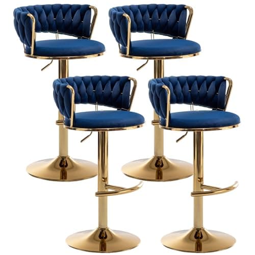Beige Velvet Gold Bar Stools Set of 4, Counter Height, Low Back, Adjustable & Swivel