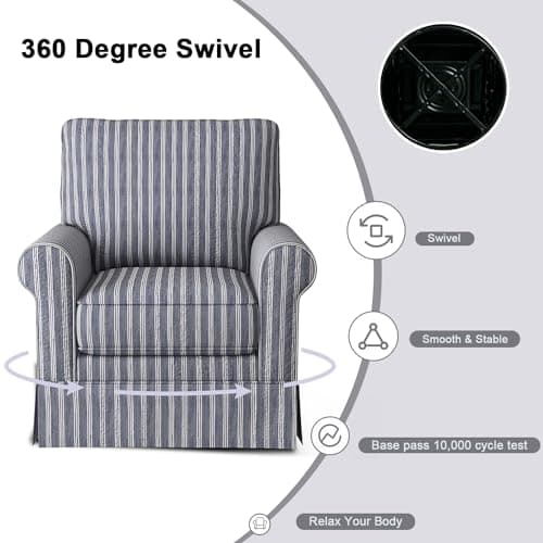 INZOY Blue Stripe Mid Century Modern Swivel Chair Set of 2