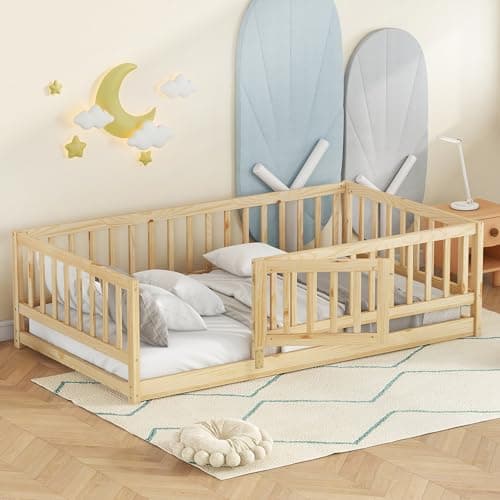 Montessori Safety Bed with Door & Slats for Twin Size Boys Girls