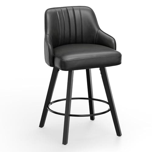 VINGLI 26" Swivel Barstool Set, Beige Linen Fabric, Kitchen Counter Height