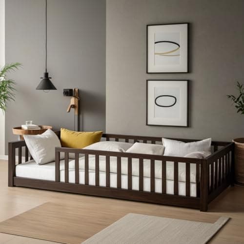 Montessori Twin Size Toddler Floor Bed with Wood Slats for Boys and Girls