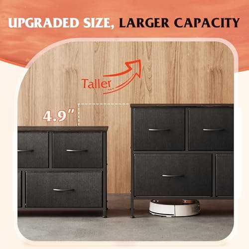 Charcoal Black Large Fabric Dresser with 5 Drawers