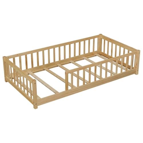 Montessori Twin Size Toddler Floor Bed with Wood Slats for Boys and Girls