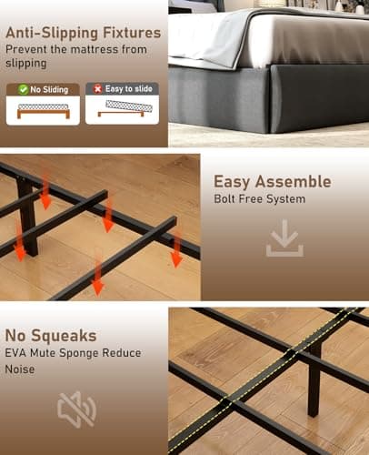 SADENICEL Full Size Bed Frame with Storage and LED Light, Charging Station, Grey