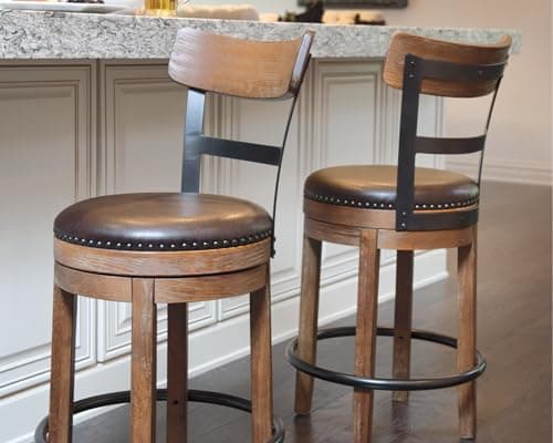 Signature Design by Ashley Light Brown Modern Farmhouse Swivel Barstool 24.25" Counter Height