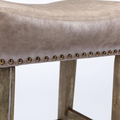 Set of 2 Counter Height Bar Stools, Solid Wood Legs, Faux Leather Cushion, Gray
