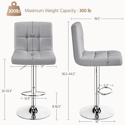 Yaheetech Lightweight PU Bar Stool Set, Modern Counter Height with Back and Footrest