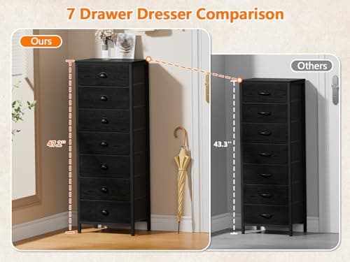 Furnulem Black Tall Dresser with 7 Fabric Bins for Closet Storage