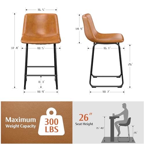 Set of 4 Urban Modern Bar Stools for Kitchen Island in Brown