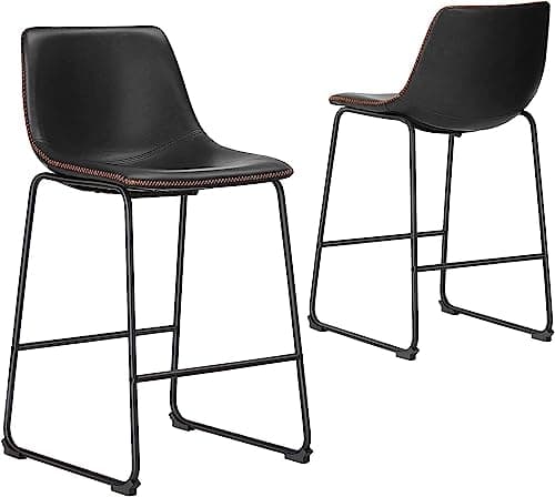 Sweetcrispy Modern Faux Leather Bar Stools Set of 4, 26 Inch Seat Height Black Chairs