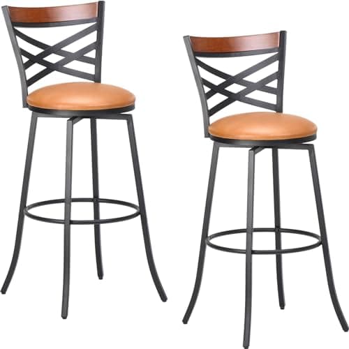 Mid Century Modern Swivel Bar Stools Set of 2,Black Counter Height Chairs