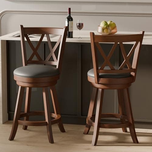 MU Counter Height Barstools, Espresso X-Back Swivel Chairs, Set of 2