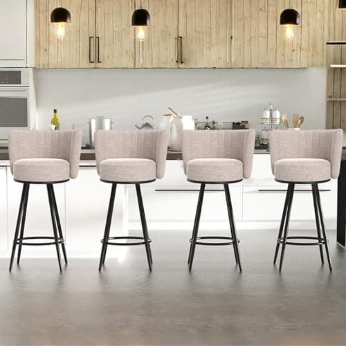Beige Tufted Modern 27" Bar Stools Set of 4, Counter Height with Back & Footrest