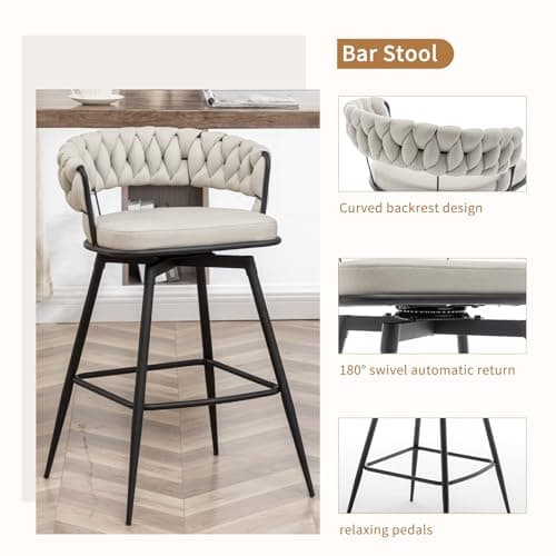 Beige 26" Swivel Bar Stool Set for Kitchen Island (Set of 2)