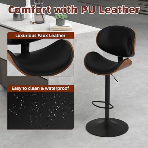Civama Set of 4 Black PU Bar Stools with Footrest for Kitchen Island