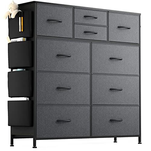 Lulive Black PU Storage Dresser with 10 Drawers & Side Pockets