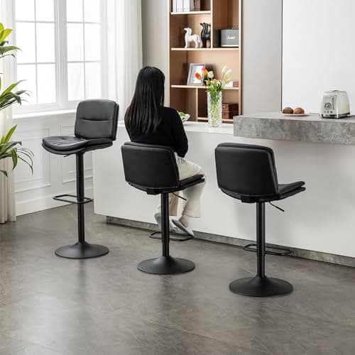 Double-Layer Upholstered Black Counter Height Bar Stool Set (24"-32")