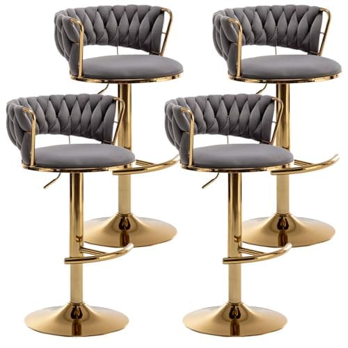 Gold Swivel Bar Stool Set, Beige, Counter Height (2pcs)