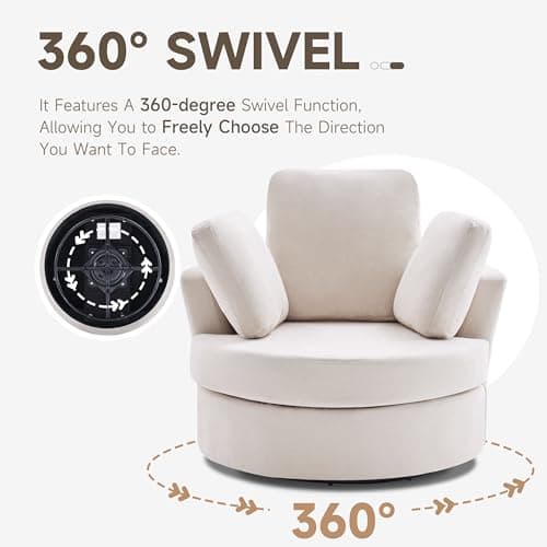 Grey Swivel Barrel Chair with Removable Headrest, Chaise Lounge, Oversized Living Room Chair