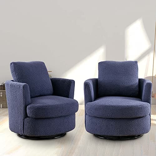 Set of 2 Modern Swivel Barrel Chairs for Nursery, Living Room, Bedroom - Light Blue