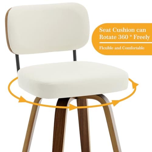 Mid Century Modern 4-Piece Swivel Bar Stool Set, 26" Faux Leather Cream White