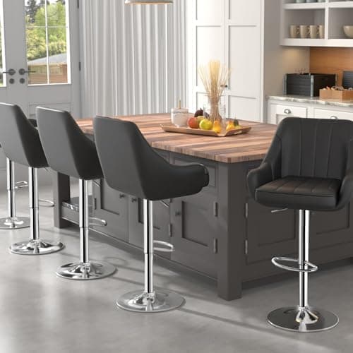 VECELO Counter Height Bar Stool Set, Black Adjustable with Back & Arm