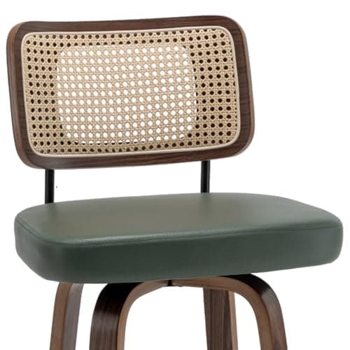 Mid Century Walnut Swivel Bar Stools with Cane Back (walnut beige)