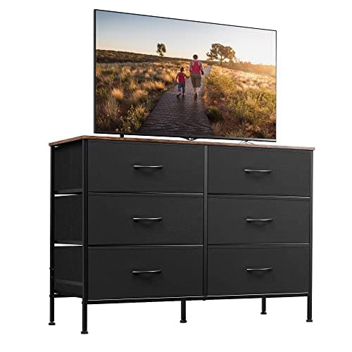 Rustic Brown Wood Grain Dresser with 6 Drawers and TV Stand for 50 TV