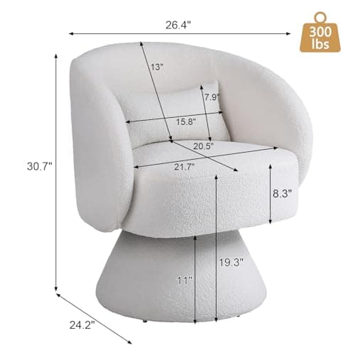 KIVENJAJA Sherpa Teddy 360° Swivel Armchair, White Pillowed Boucle Living Room Chair