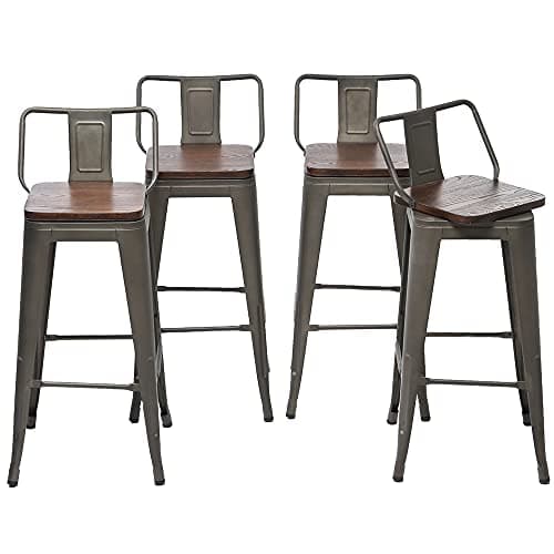 Changjie Matte Black Wooden Swivel Bar Stools for Kitchen Counter (Set of 4)