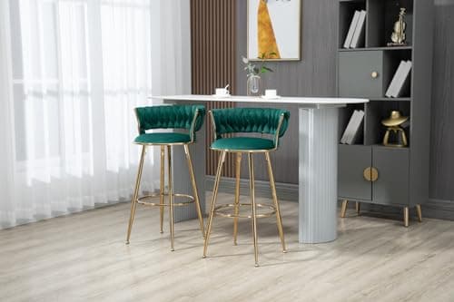 Velvet Bar Stools Set of 2, 35 Height with Back and Footrest, Modern Kitchen Chairs for Pub Bar Cafe Home