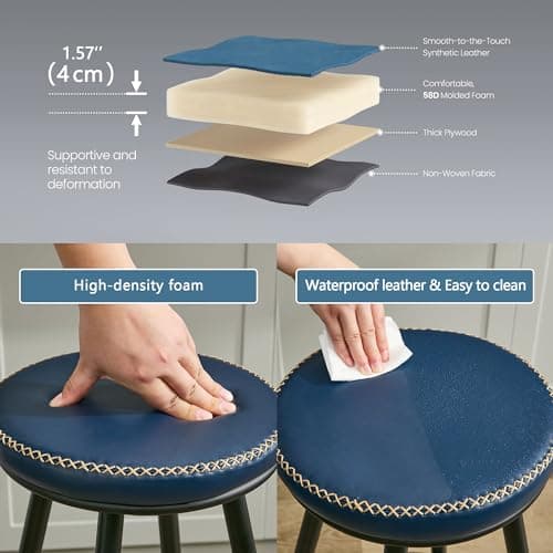 Navy Faux Leather Swivel Bar Stools Set 24"Kitchen Island (2PCS)