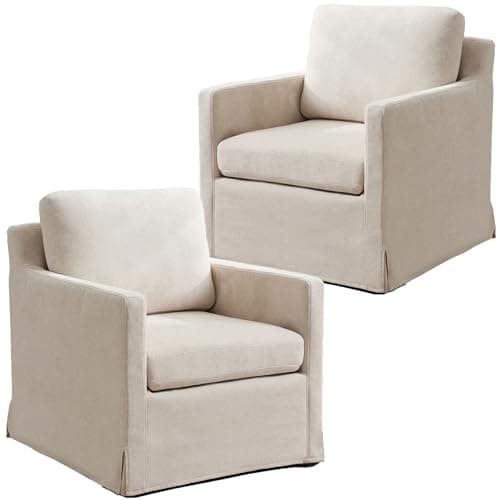 360 Degree Swivel Chenille Accent Chair Set, Mid Century Modern Charcoal Black Barrel Chairs for Living Room & Bedroom