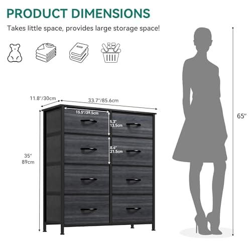 YITAHOME Tall Dresser with 8 Drawers & Fabric Bins for Bedroom & Closet