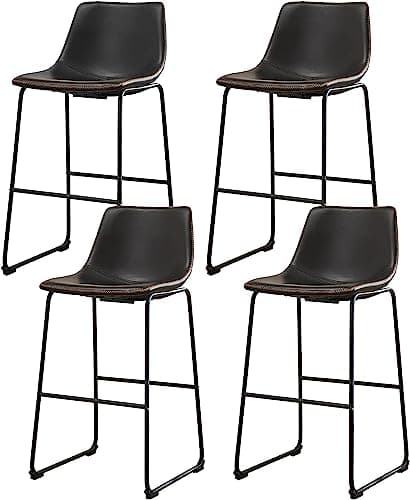Sweetcrispy Modern Faux Leather Bar Stools Set of 4, 26 Inch Seat Height Black Chairs