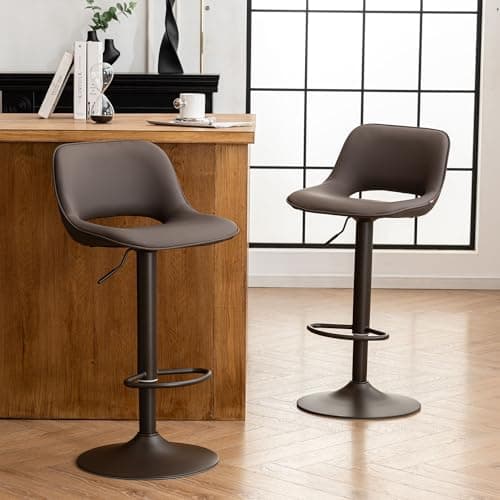 YOUNIKE Khaki Faux Leather Swivel Bar Stools Set of 2