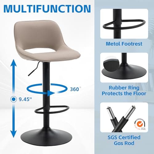 YOUNIKE Khaki Faux Leather Swivel Bar Stools Set of 2