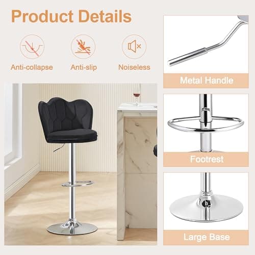 4 Pack VECELO Black Bar Stools, Adjustable Back Swivel Kitchen Stools