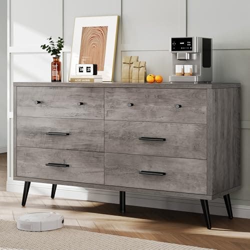 DWVO Grey 6 Drawer Dresser - Large Modern Wood Storage Chest