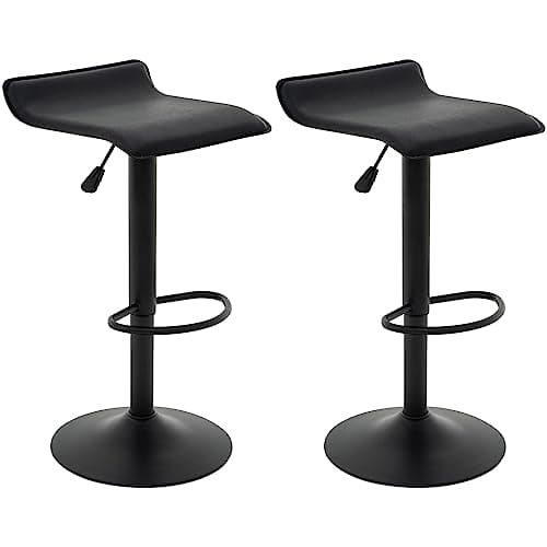 Vogue Black PU Leather Airlift Kitchen Bar Stools, Set of 2