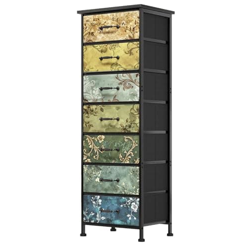Black Tall Dresser with 7 Fabric Drawers for Bedroom