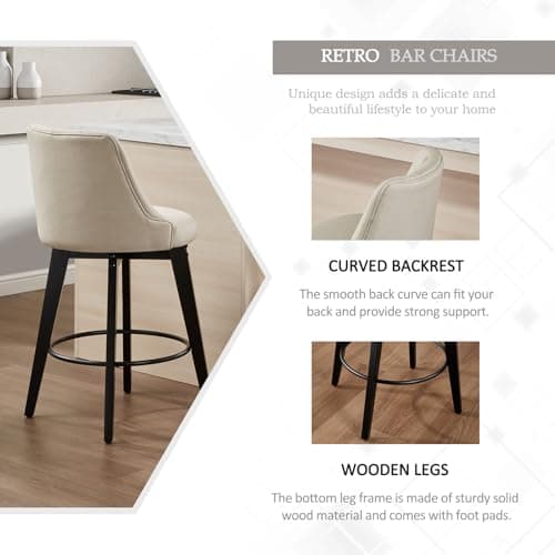 Virabit Linen Beige Counter Height Swivel Bar Stool Set (4, with Back)