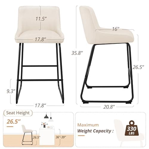 LUE BONA Counter Height Bar Stools Set of 4, Faux Leather, Comfortable with Back