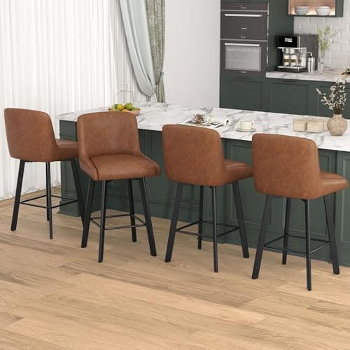 4-Piece 26''H Brown Faux Leather Bar Stool Set with Back