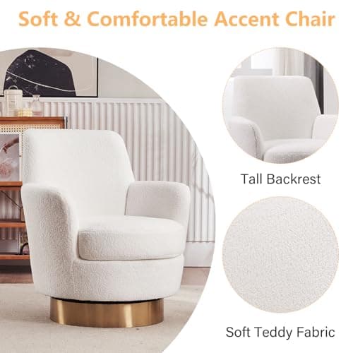 Modern White Teddy Upholstered Swivel Chair Set, 360 Degree Living Room Accent