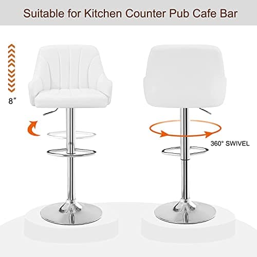 VECELO Counter Height Bar Stool Set, Adjustable with Back & Arm, Swivel PU Leather, White
